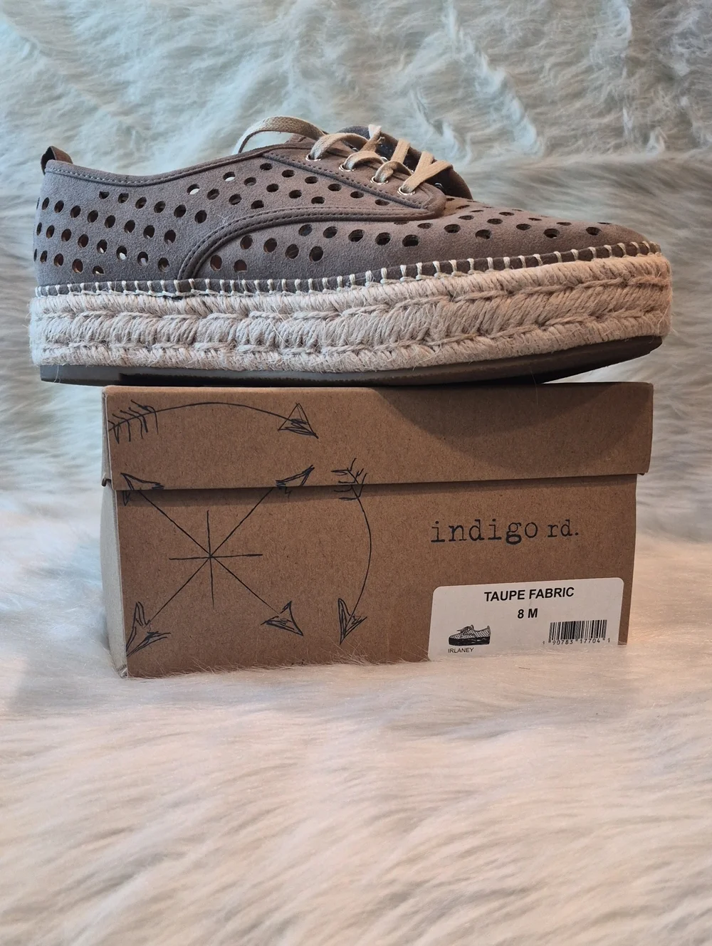 Indigo Taupe Perforated Platform Espadrille Slip-Ons SZ 8